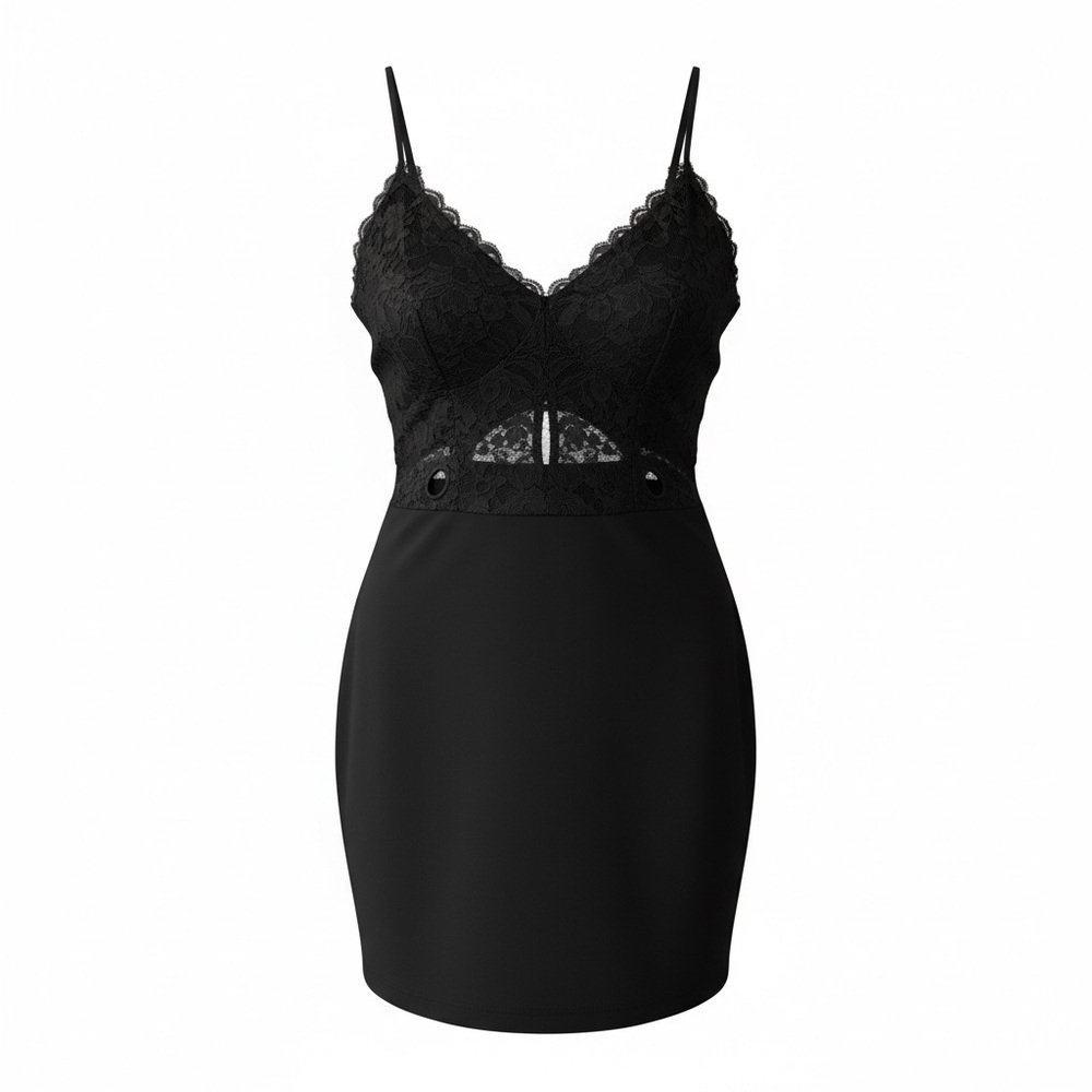 Black lace mini dress